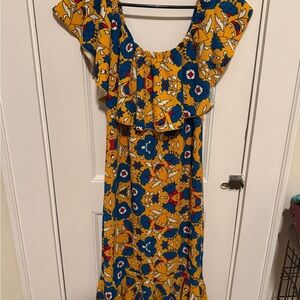Floral Ruffle Lularoe Maxi Dress - Yellow and Blue